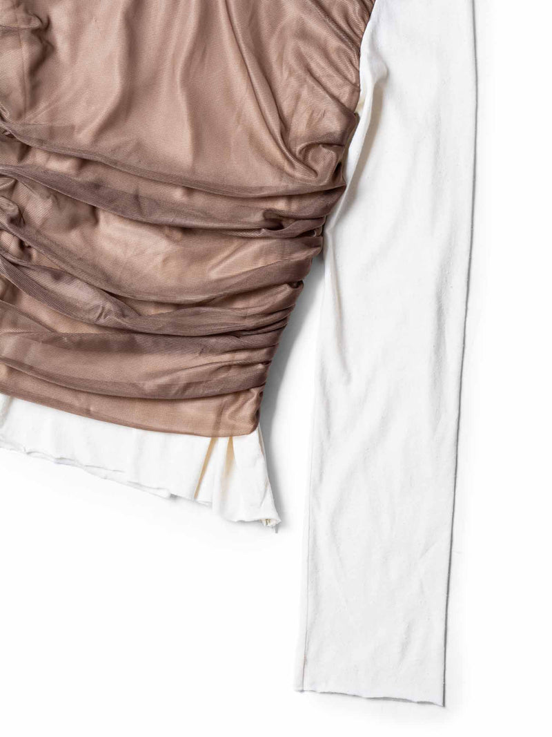 Loewe Cotton Chiffon Layered Long Sleeve Top Brown Ivory-designer resale