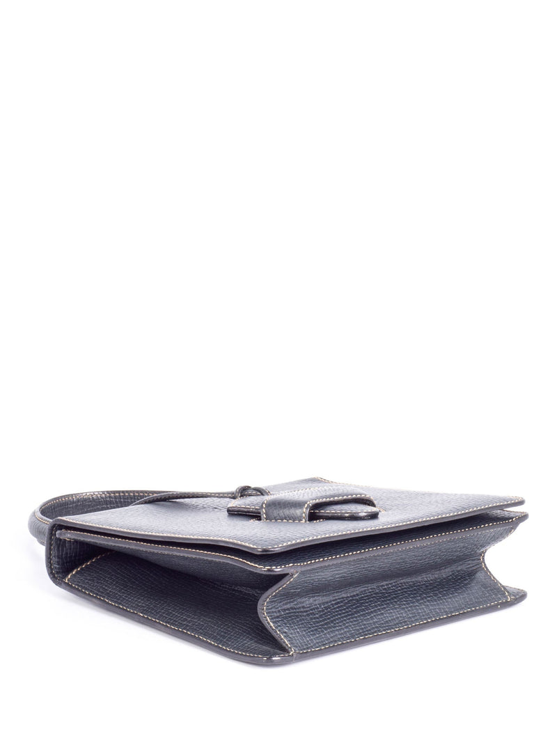 Loewe Pebble Leather Top Handle Flap Bag Navy Blue-designer resale