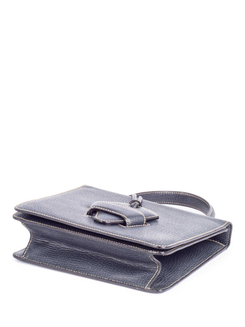 Loewe Pebble Leather Top Handle Flap Bag Navy Blue-designer resale