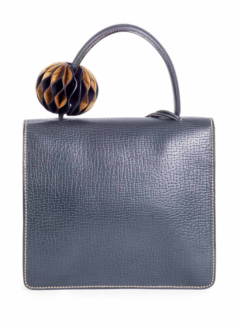 Loewe Pebble Leather Top Handle Flap Bag Navy Blue-designer resale