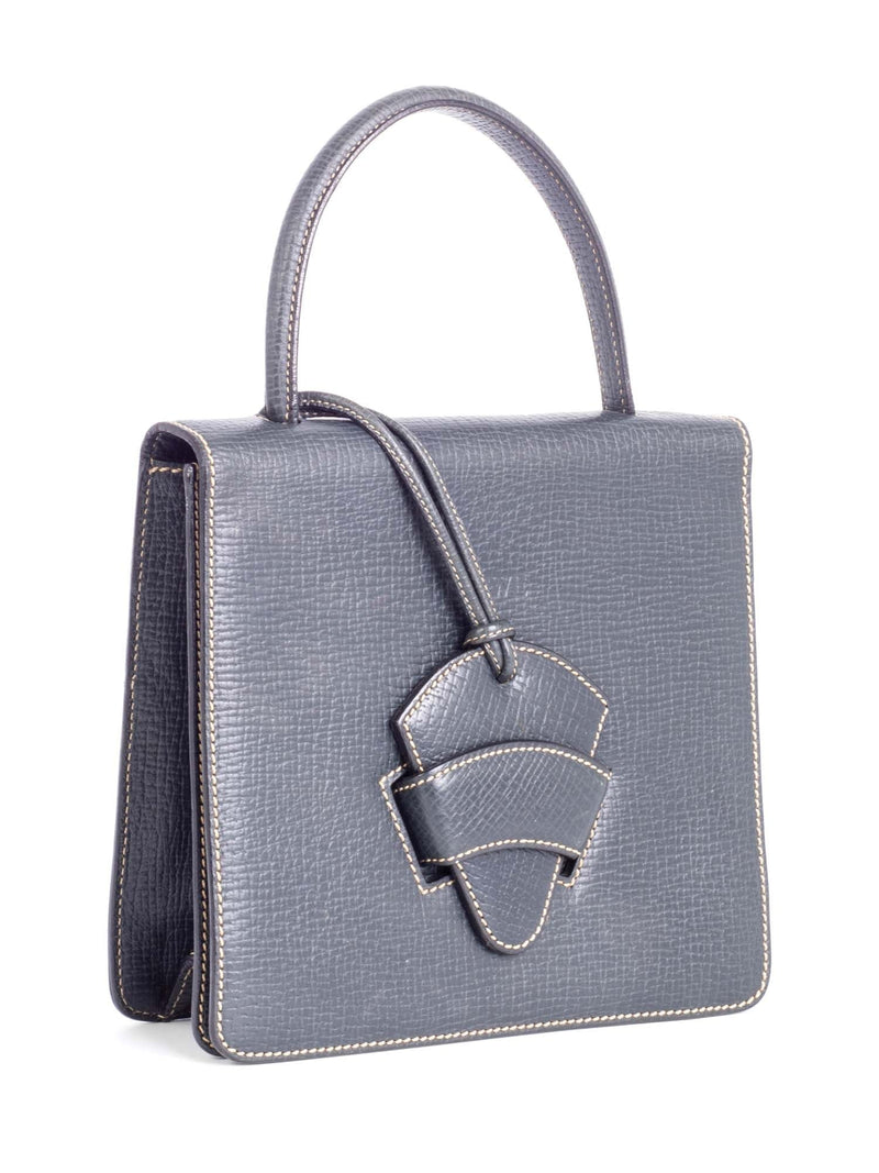 Loewe Pebble Leather Top Handle Flap Bag Navy Blue-designer resale