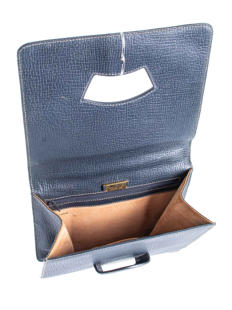 Loewe Pebble Leather Top Handle Flap Bag Navy Blue-designer resale