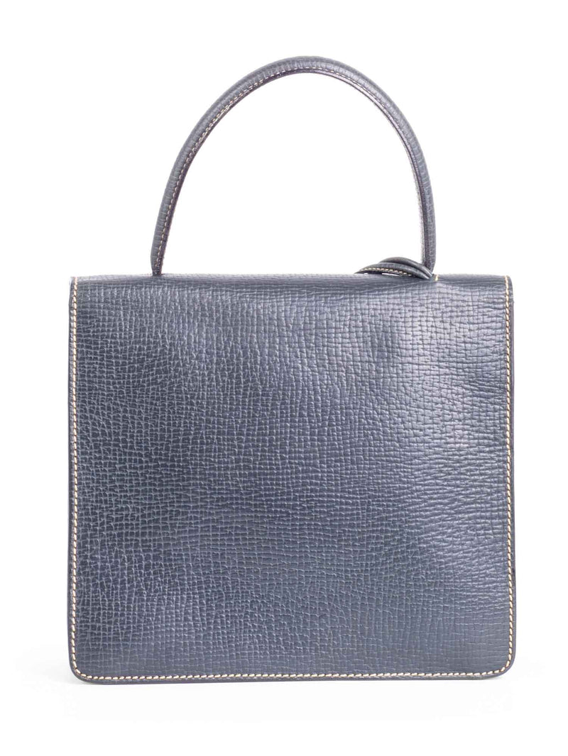 Loewe Pebble Leather Top Handle Flap Bag Navy Blue-designer resale