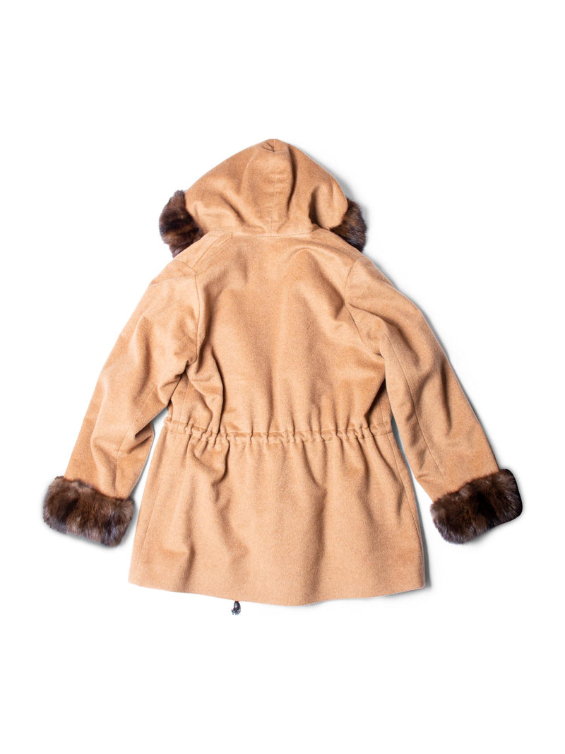 Loro Piana Nylon Cashmere Sable Fur Reversible Coat Hood Black Brown-designer resale