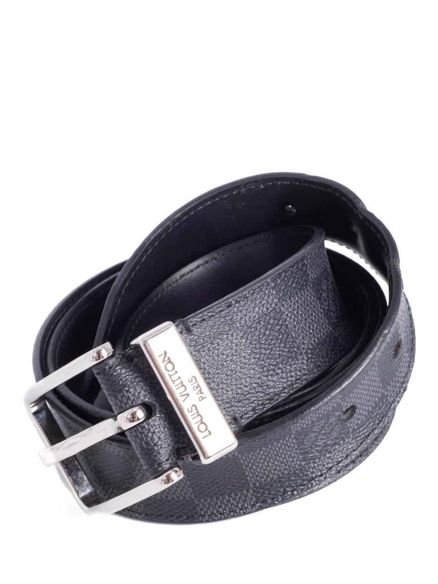 Louis Vuitton Damier Graphite Silver Buckle Wide Belt Black Grey 100