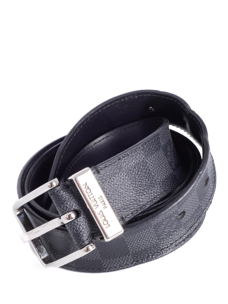 Louis Vuitton Damier Graphite Silver Buckle Wide Belt Black Grey 100-designer resale