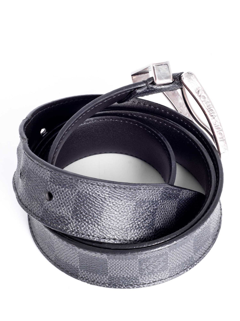 Louis Vuitton Damier Graphite Silver Buckle Wide Belt Black Grey 100-designer resale
