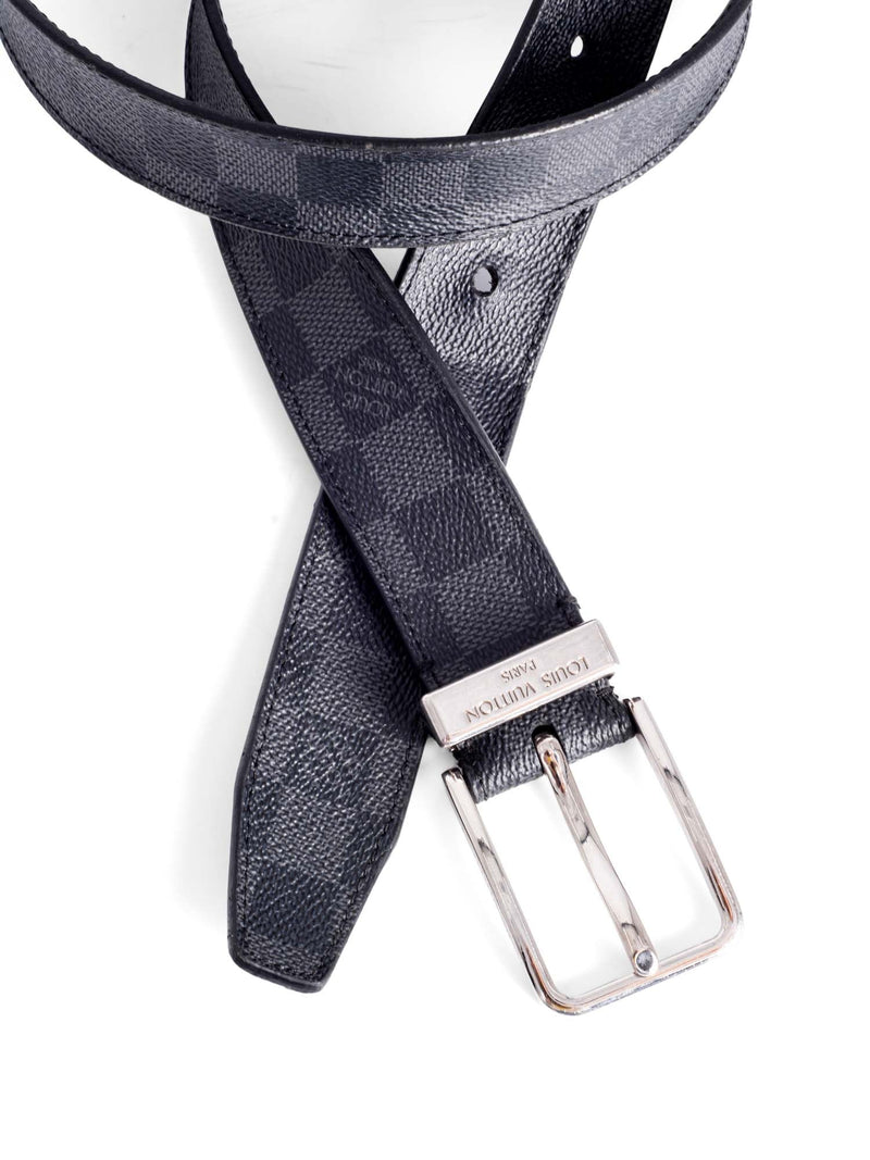 Louis Vuitton Damier Graphite Silver Buckle Wide Belt Black Grey 100-designer resale