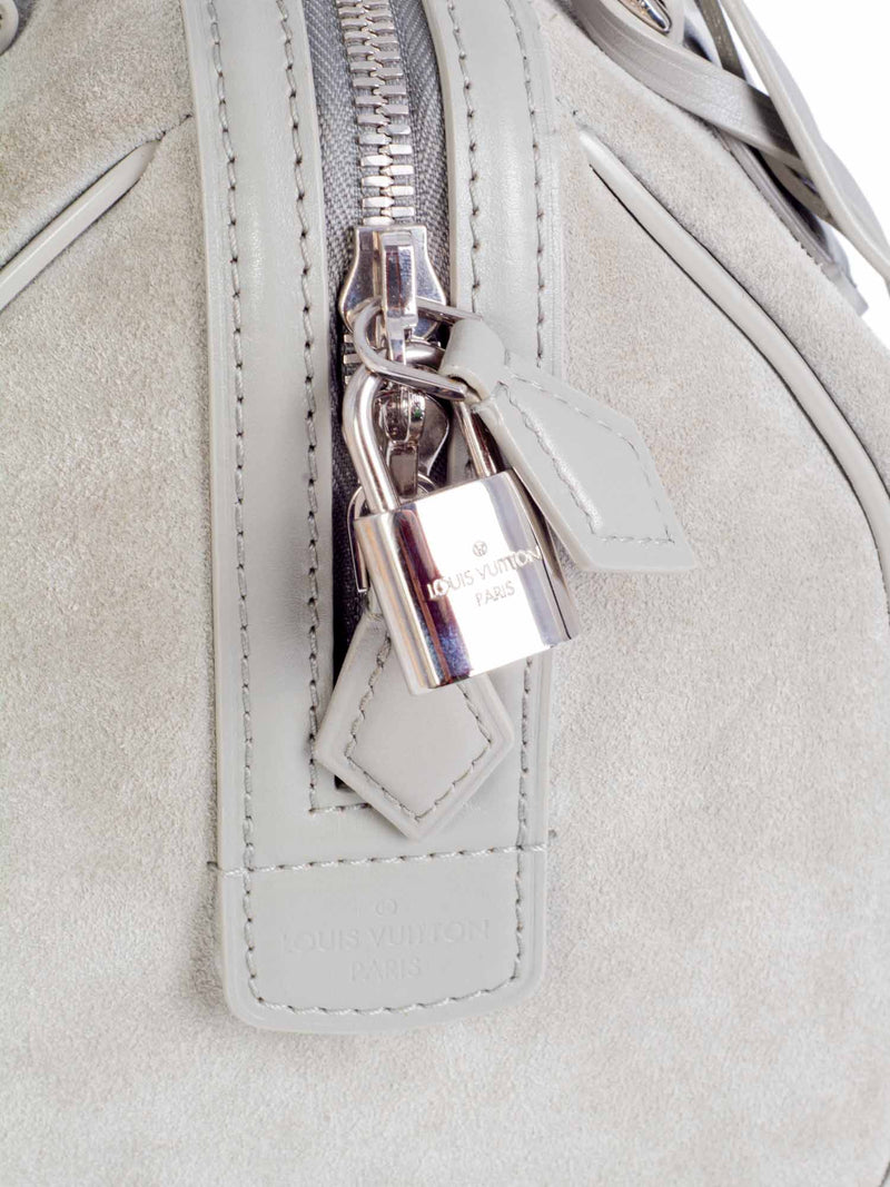 Louis Vuitton Logo Suede Leather Mini Speedy Bag Grey-designer resale
