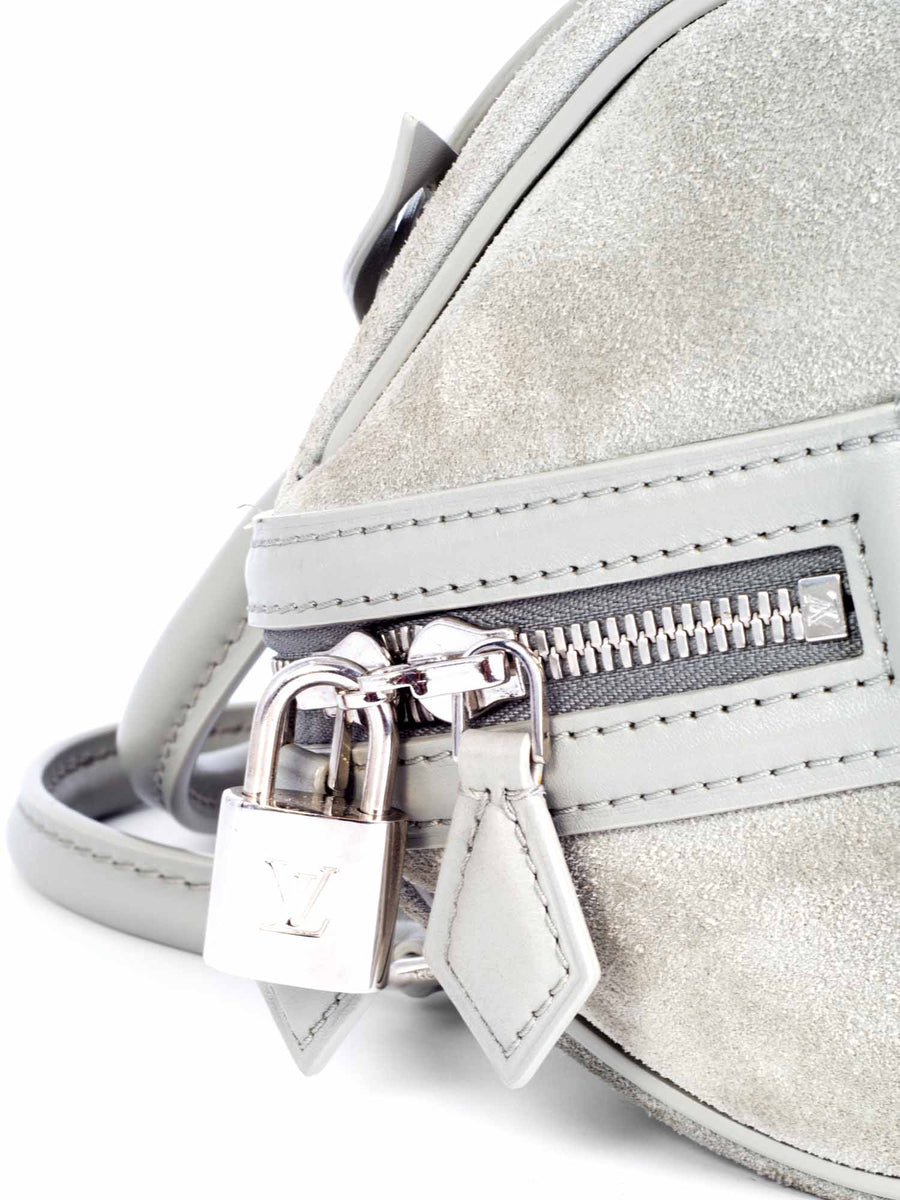 Louis Vuitton Logo Suede Leather Mini Speedy Bag Grey