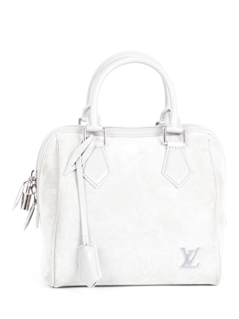 Louis Vuitton Logo Suede Leather Mini Speedy Bag Grey-designer resale