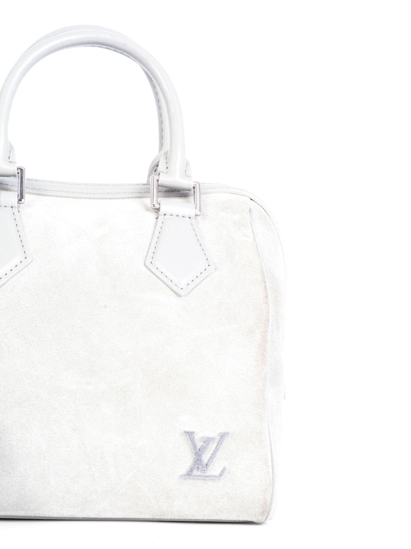 Louis Vuitton Logo Suede Leather Mini Speedy Bag Grey-designer resale
