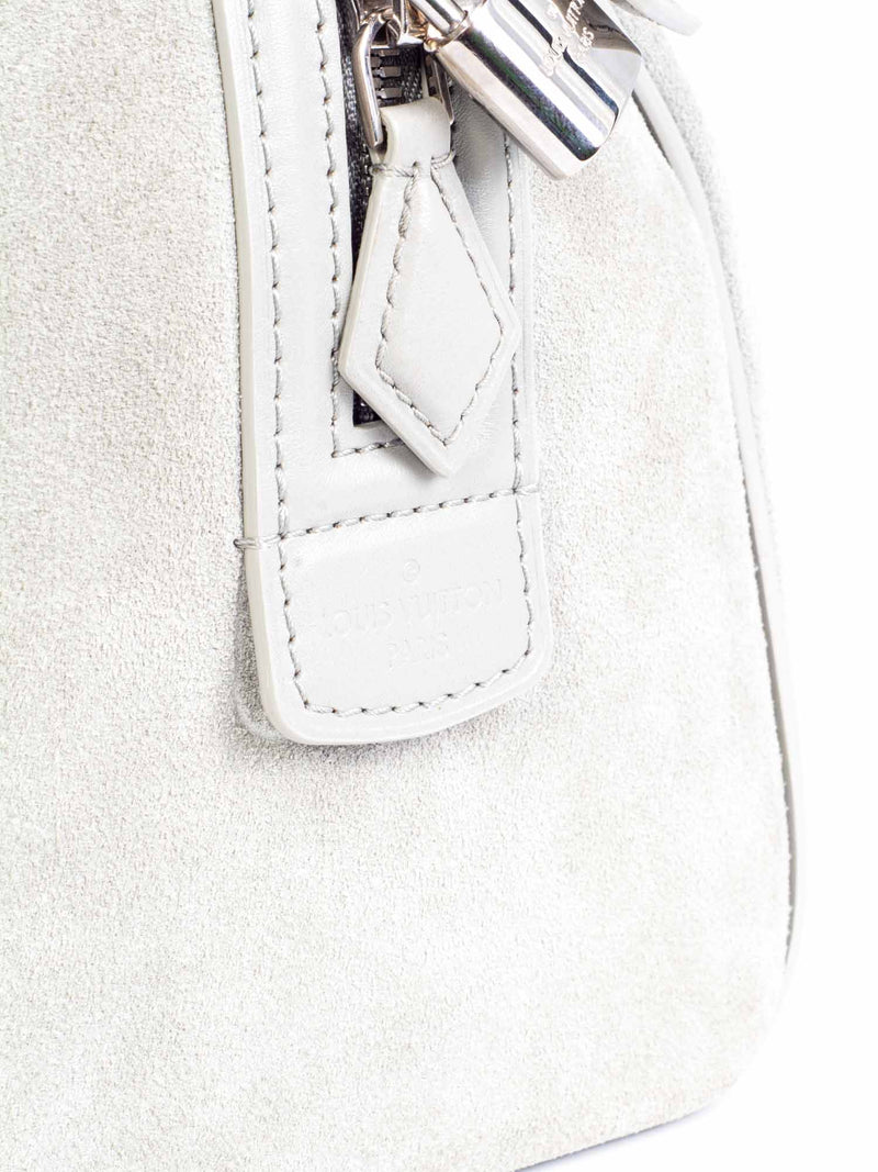 Louis Vuitton Logo Suede Leather Mini Speedy Bag Grey-designer resale