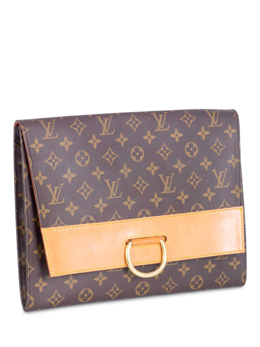 Louis Vuitton Monogram Large Flap Clutch Bag Brown