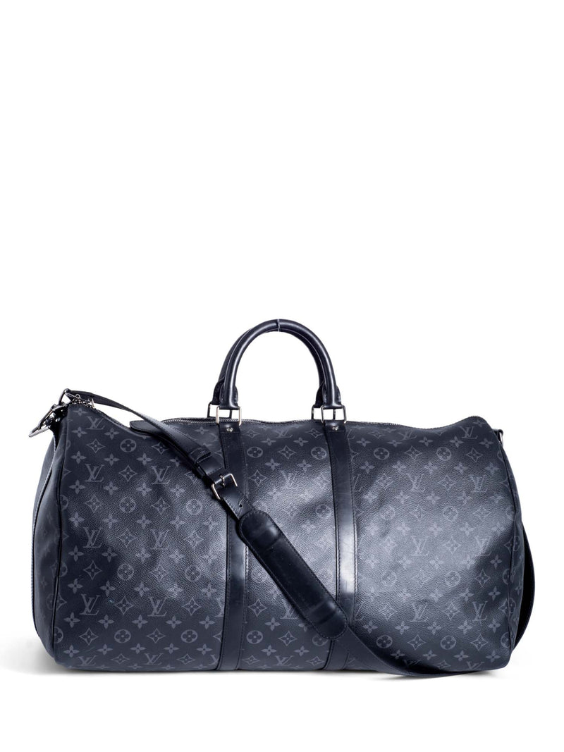 Louis Vuitton Monogram Leather Eclipse Keepall Bag 55 Black-designer resale
