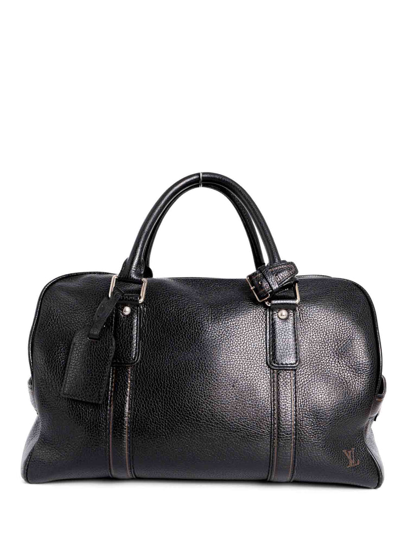 Louis Vuitton Shiny Pebbled Leather Duffle Bag Black-designer resale