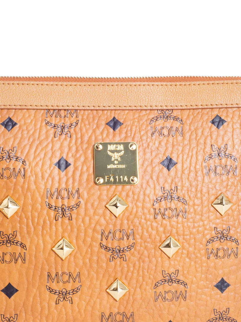 MCM Visetos Wristlet Zip Pouch Cognac-designer resale