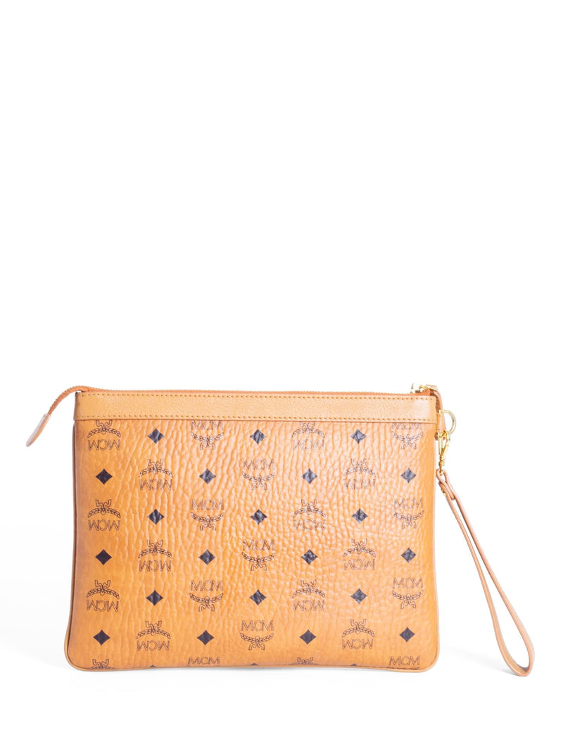 MCM Visetos Wristlet Zip Pouch Cognac-designer resale