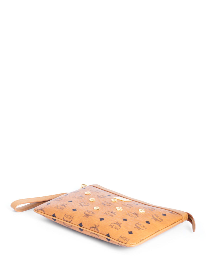 MCM Visetos Wristlet Zip Pouch Cognac-designer resale