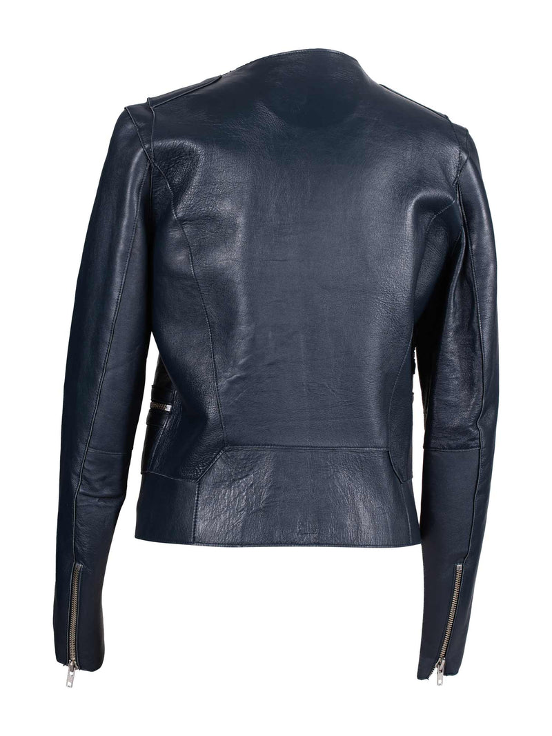 Maje Leather Biker Jacket Navy Blue-designer resale