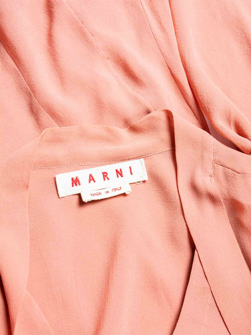 Marni Silk Chiffon Bow Tie Long Sleeve Blouse Mauve-designer resale
