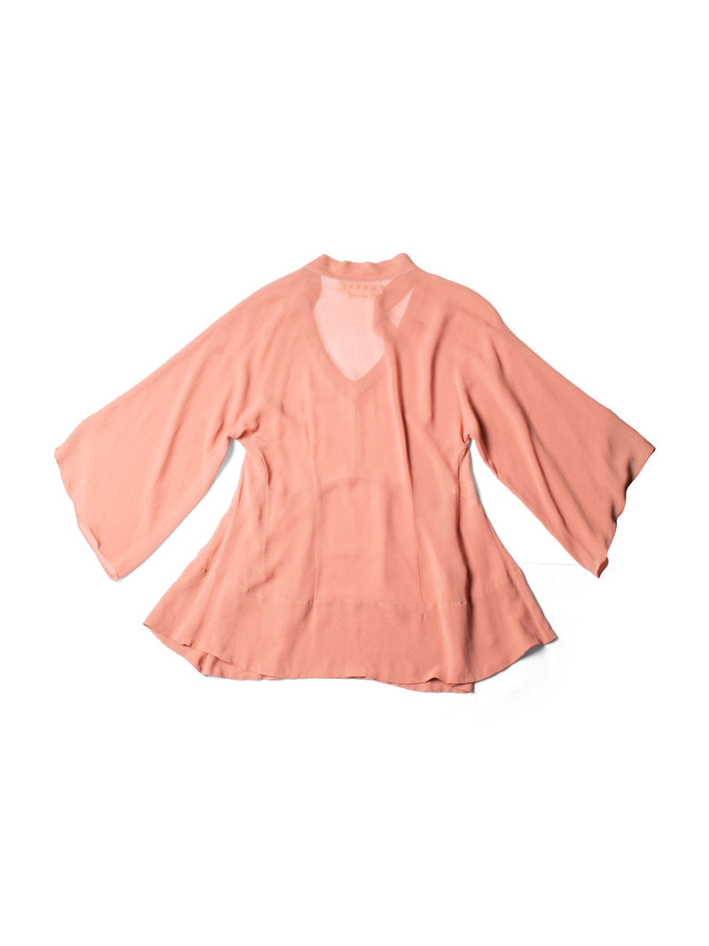 Marni Silk Chiffon Bow Tie Long Sleeve Blouse Mauve-designer resale