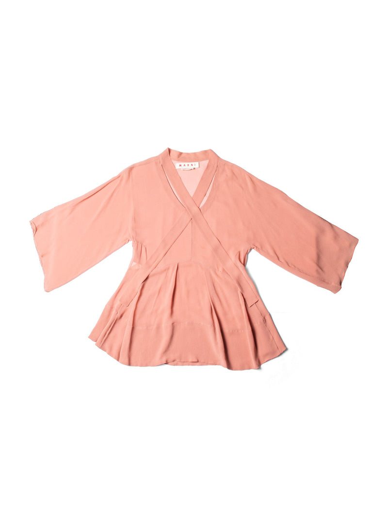 Marni Silk Chiffon Bow Tie Long Sleeve Blouse Mauve-designer resale