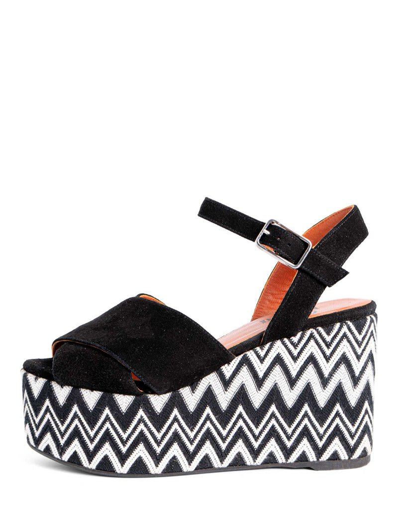 Missoni Suede Leather Zig Zag Platform Wedges Black White-designer resale