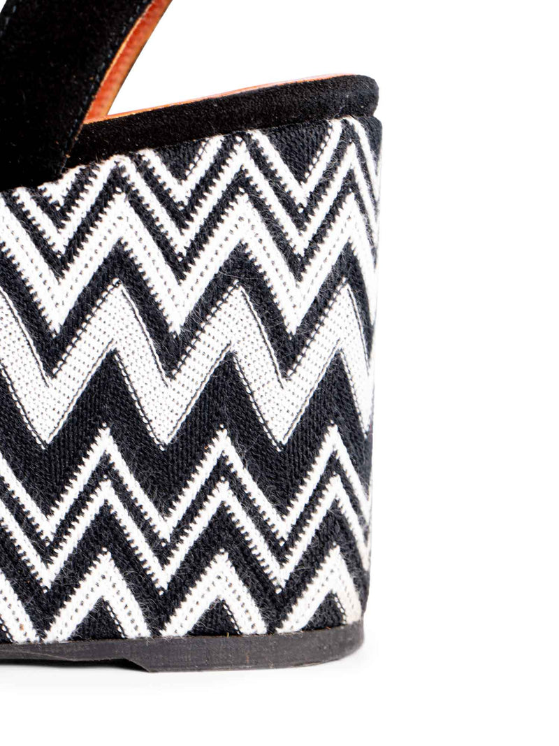 Missoni Suede Leather Zig Zag Platform Wedges Black White-designer resale