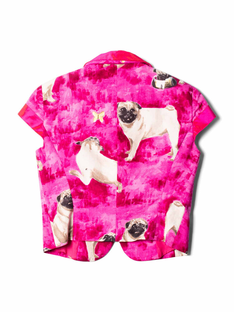 Moschino Linen Cotton Pug Print Short Sleeve Jacket Pink-designer resale