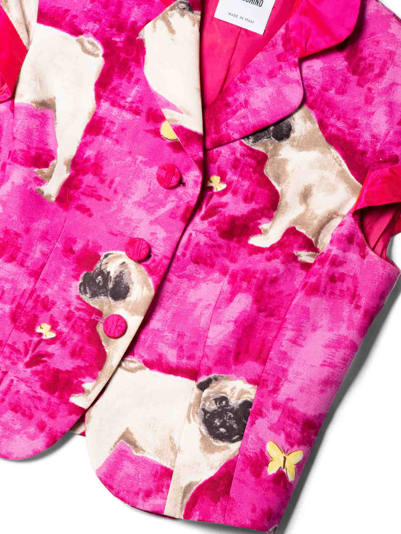 Moschino Linen Cotton Pug Print Short Sleeve Jacket Pink-designer resale