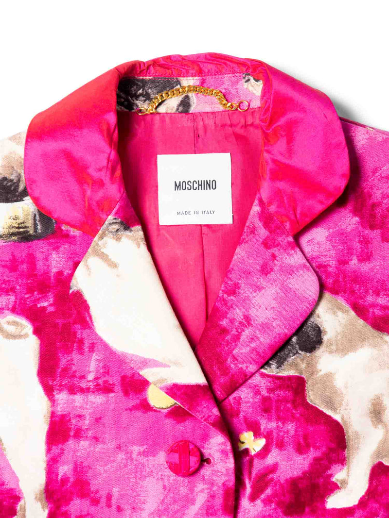 Moschino Linen Cotton Pug Print Short Sleeve Jacket Pink-designer resale