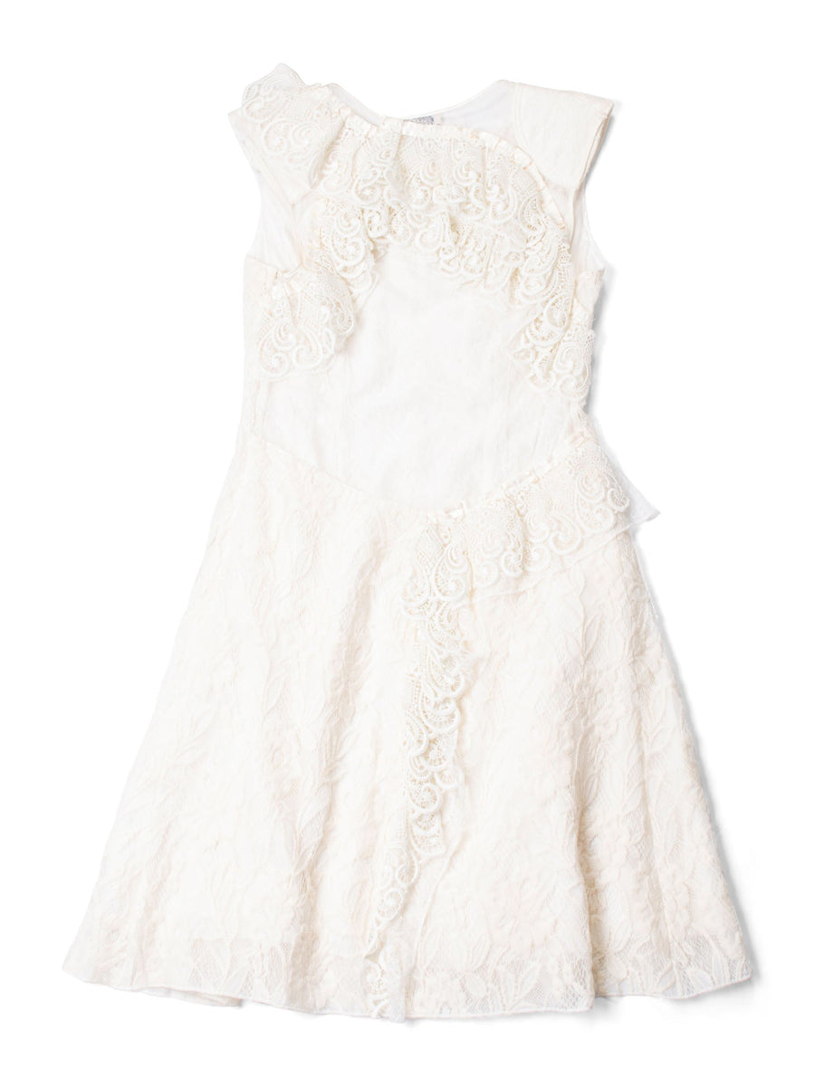 Nina Ricci Lace Ruffles Midi Dress Ivory