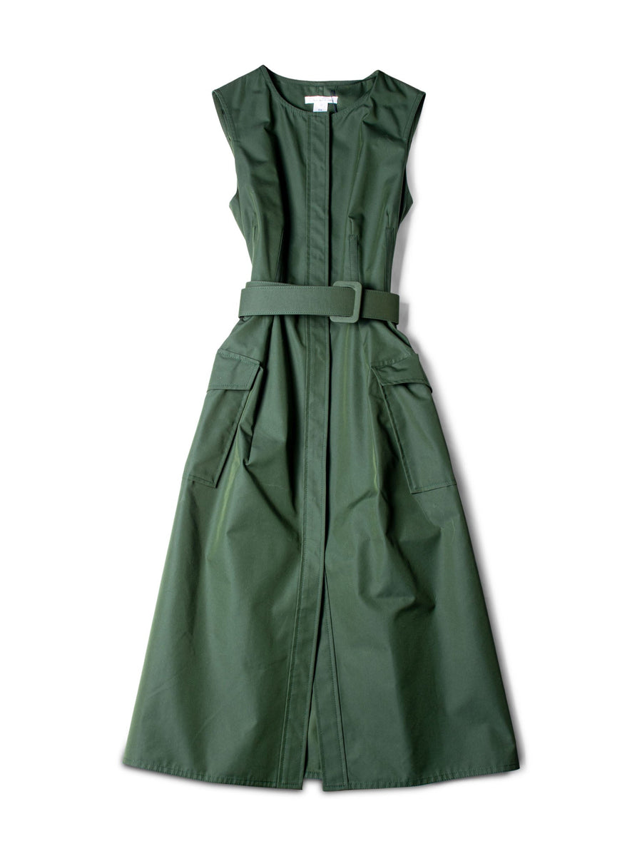 Oscar de la Renta Cotton Belted Trench Dress Military Green