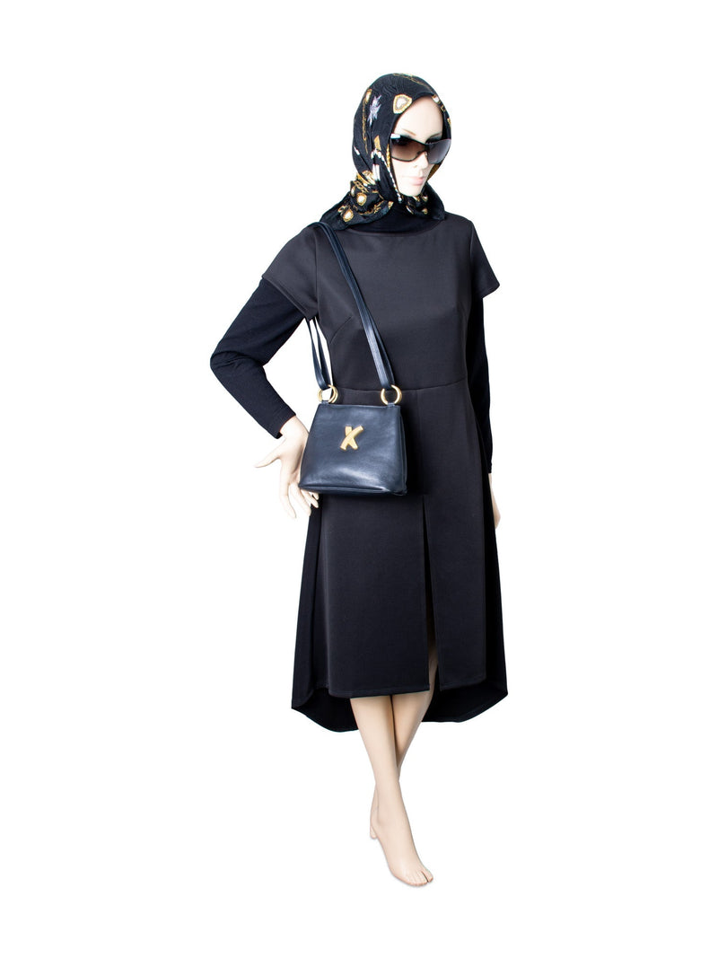 Paloma Picasso Vintage Leather Graffiti X Messenger Bag Navy-designer resale