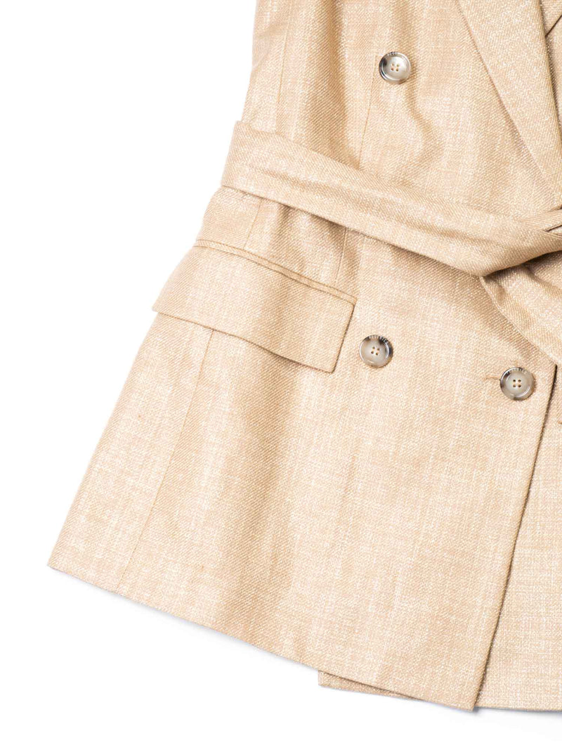 Peserico Sparkly Linen Cotton Fitted Belted Vest Gold-designer resale