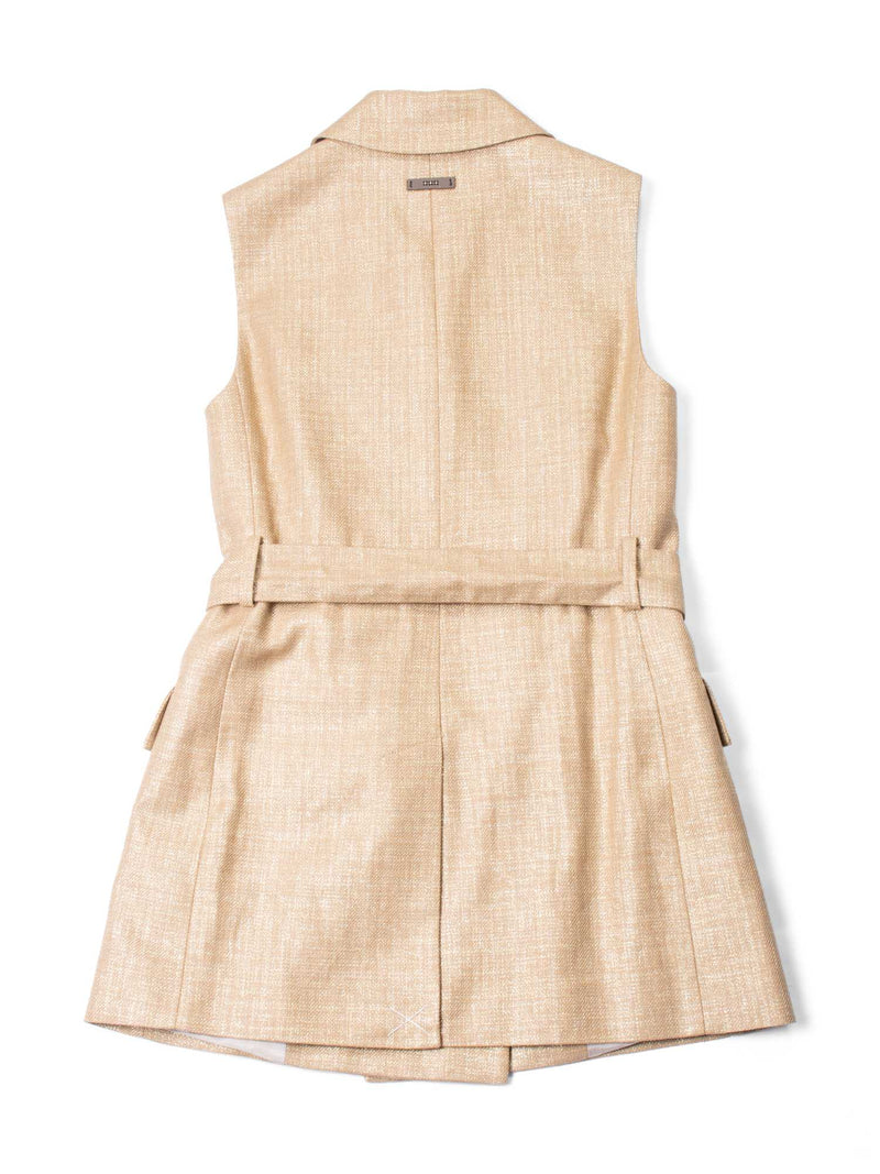 Peserico Sparkly Linen Cotton Fitted Belted Vest Gold-designer resale