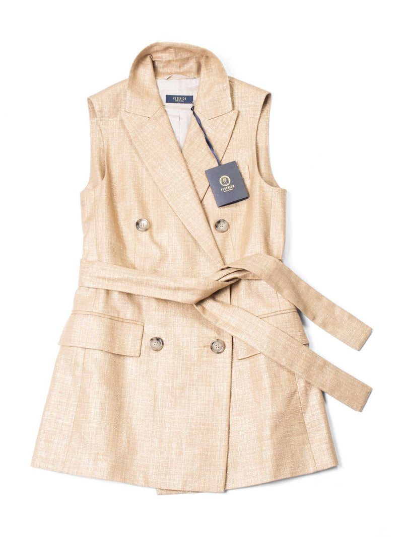 Peserico Sparkly Linen Cotton Fitted Belted Vest Gold-designer resale
