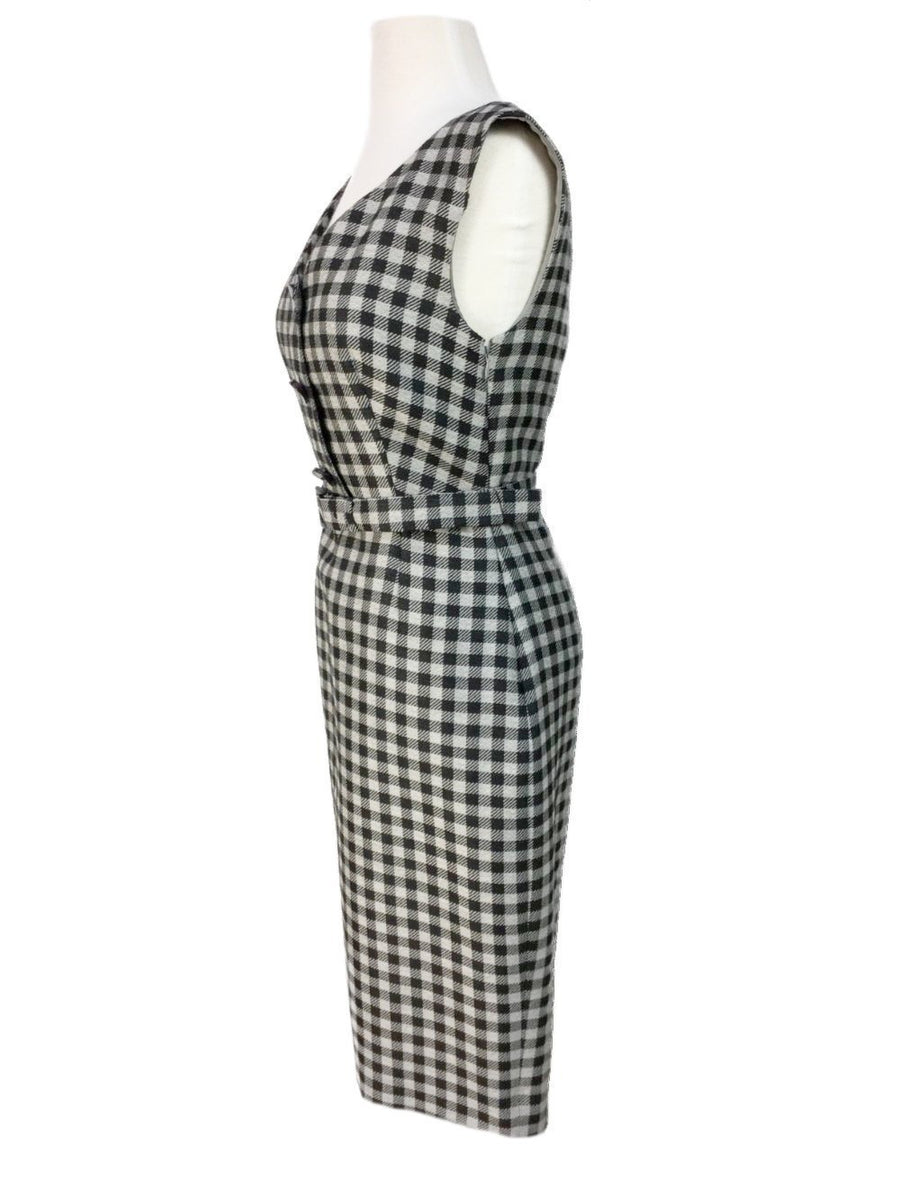【PRADA】Vネック ミディドレス☆SALE中 Prada-Fitted-Check-Midi-Dress-