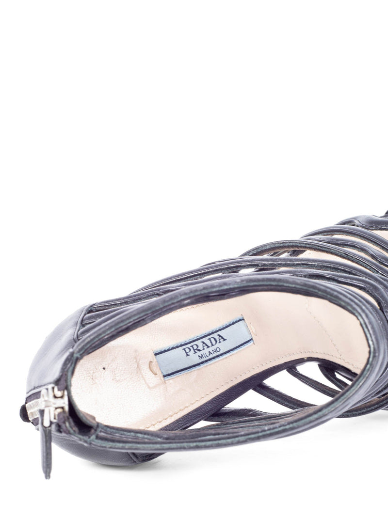 Prada Leather Cut Out Open Toe Heels Black-designer resale