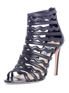 Prada Leather Cut Out Open Toe Heels Black-designer resale
