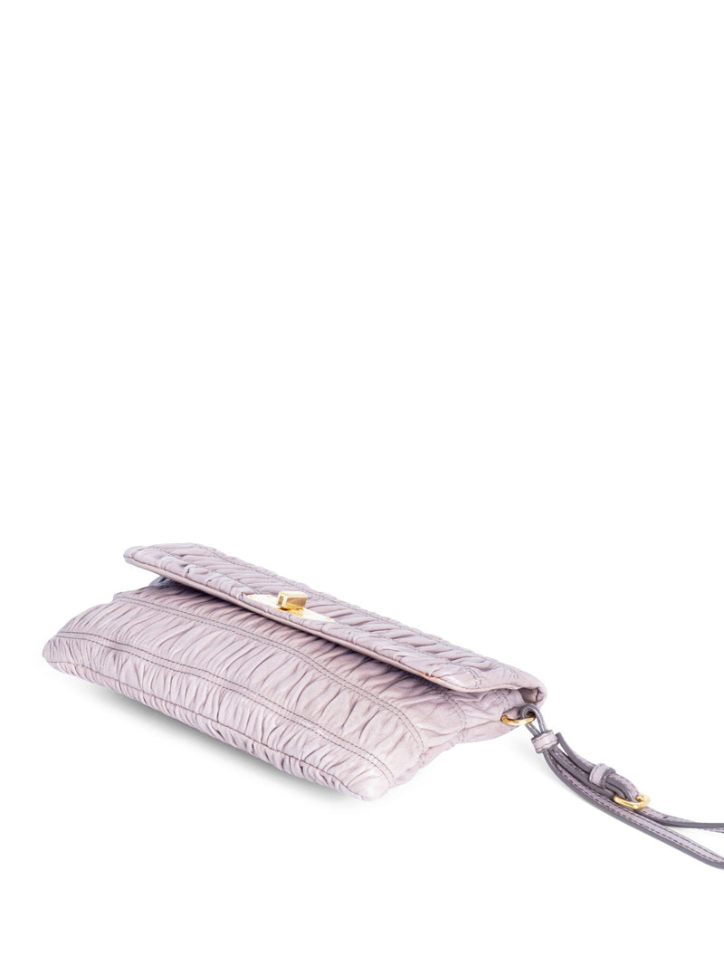 Prada Leather Gaufre Ruched Clutch Taupe-designer resale