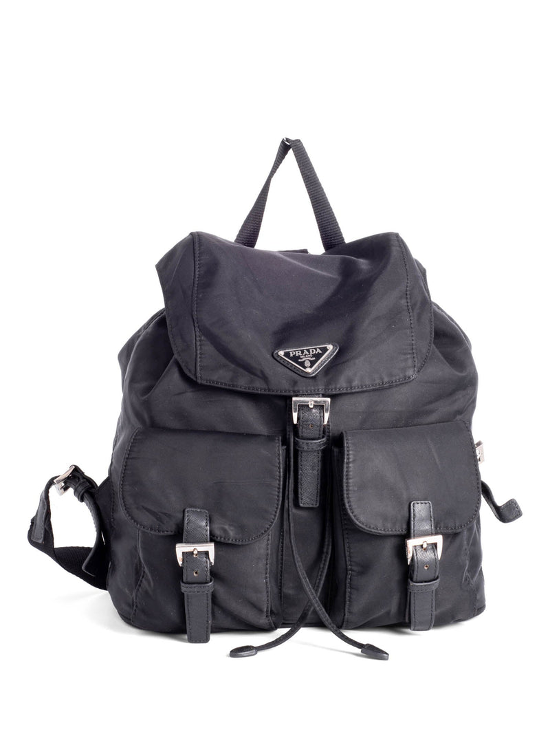 Prada Leather Nylon Medium Backpack Black-designer resale