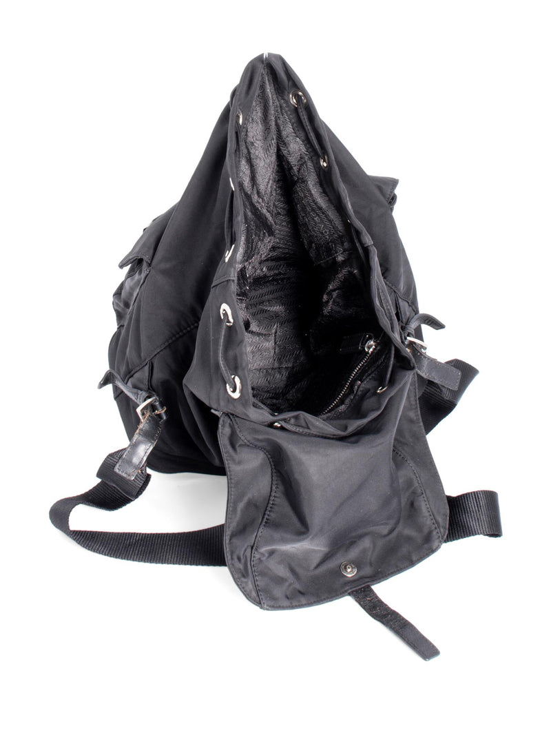 Prada Leather Nylon Medium Backpack Black-designer resale