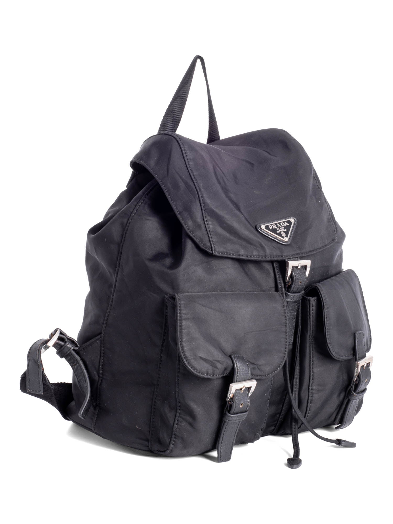 Prada Leather Nylon Medium Backpack Black-designer resale