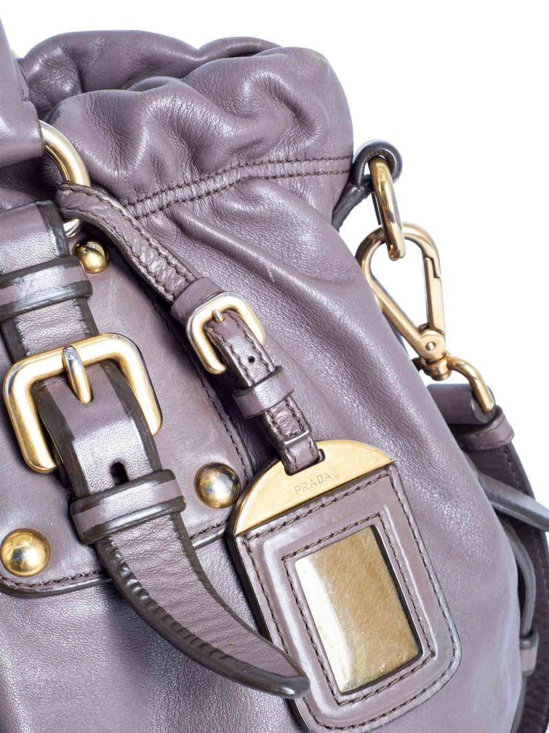 Prada Leather Ruched Top Handle Bag Taupe-designer resale