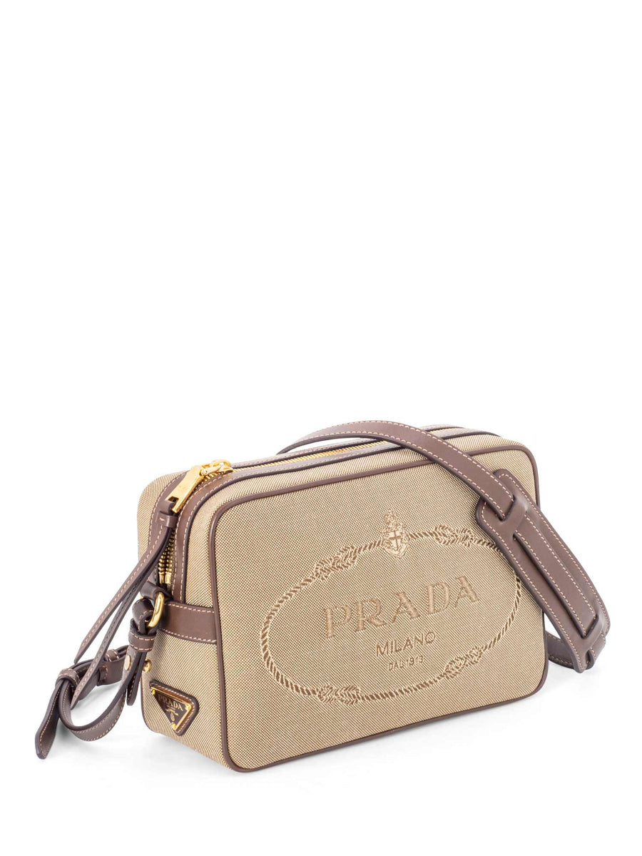 Prada Jacquard Leather/Canvas Shoulder bag with logo | eBay