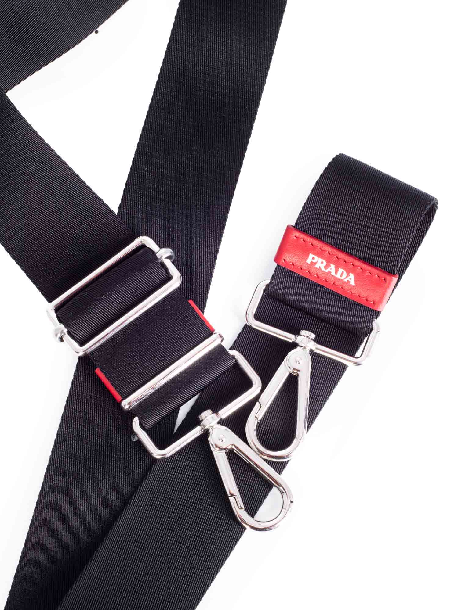 Prada Nylon Leather Adjustable Messenger Strap Black Red-designer resale