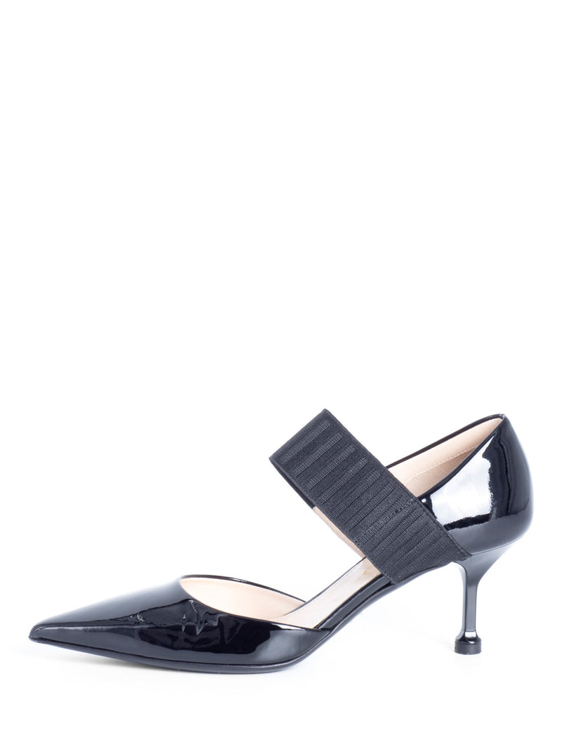 Prada Patent Leather Kitten Heel Pointed Toe Pumps Black-designer resale