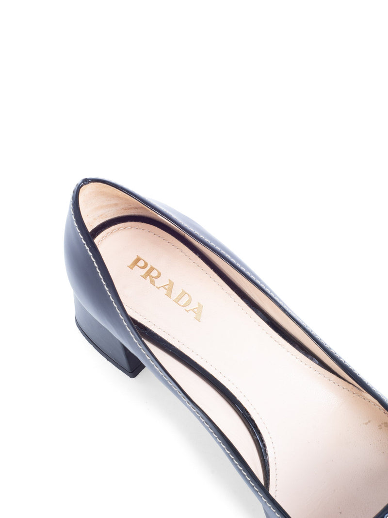 Prada Patent Leather Turnlock Buckle Logo Block Heel Shoes Black-designer resale